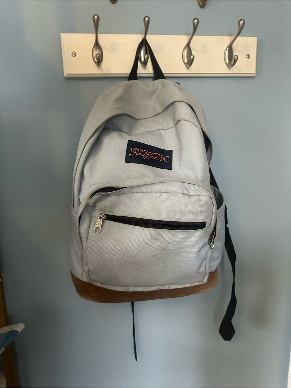 Jansport Light Gray Backpack with Brown Suede Base